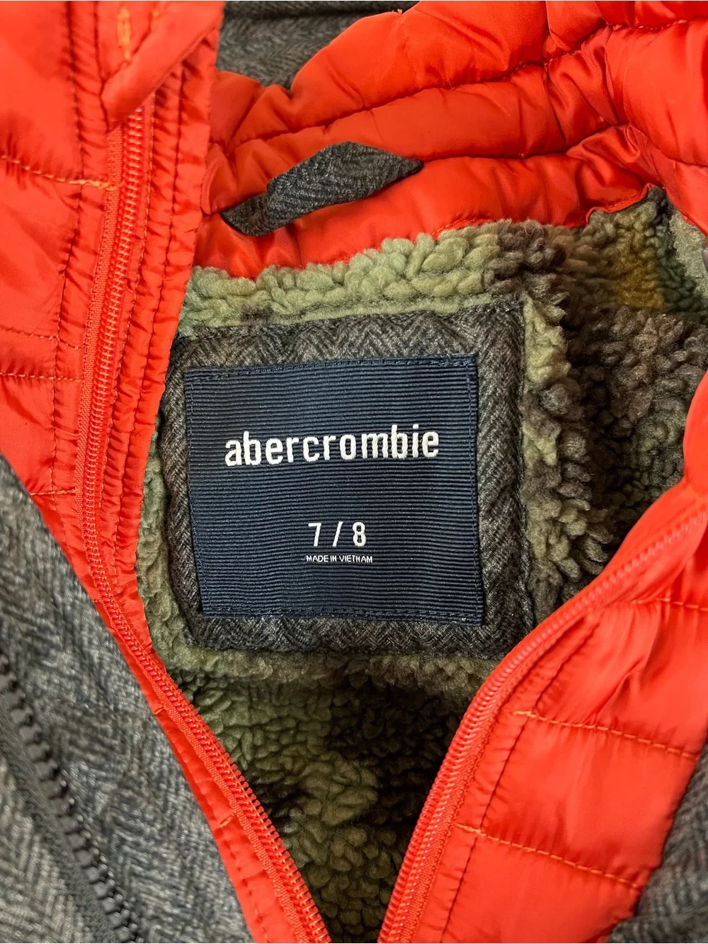 Abercrombie & Fitch Kids Gray Hooded Coat with Red Inner Puffer 7 8